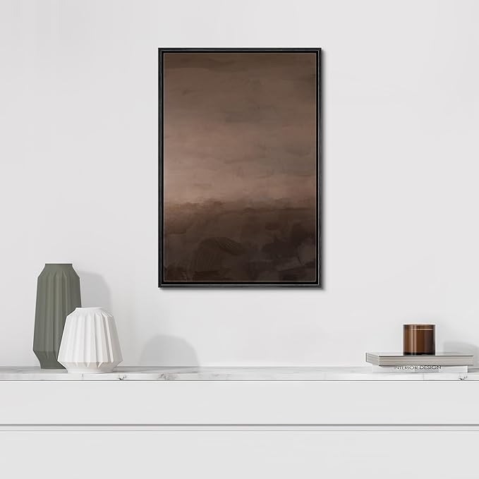 SIGNFORD Framed Canvas Print Wall Art Moody Brown and Earthy Abstract Minimalist Illustrations Modern Art Decorative Relax/Calm for Living Room, Bedroom, Office - 16"x24" Black