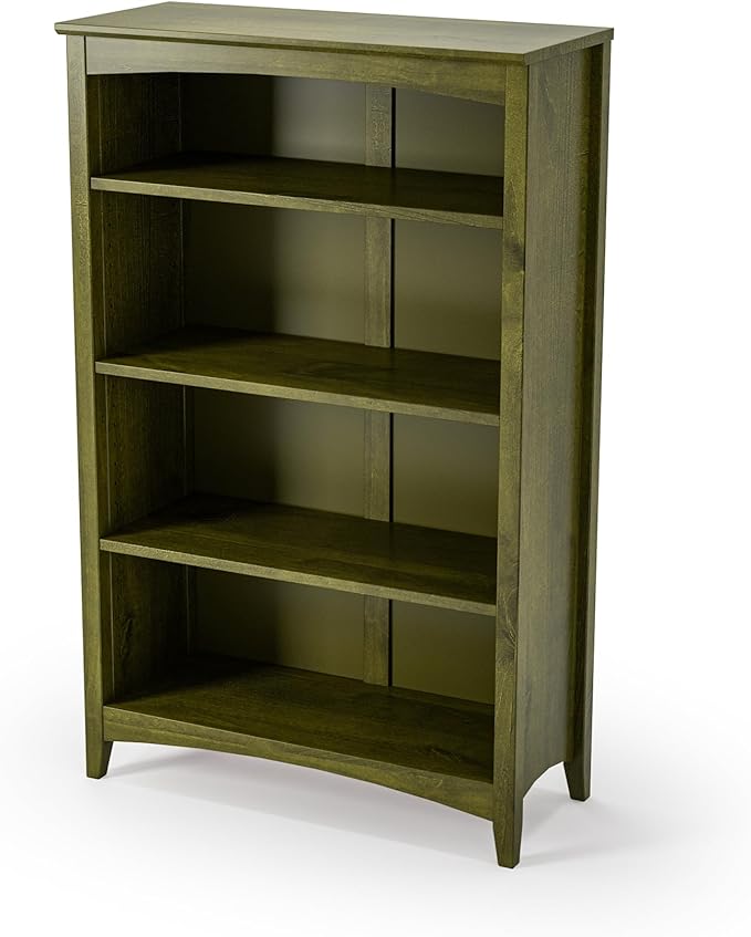Camaflexi Shaker Style 4 Shelf Bookcase/Solid Wood / 48" High/Adjustable Shelving/Closed Back/Display Bookshelf for Living Room, Bedroom, Home and Office, Olive Grove Green