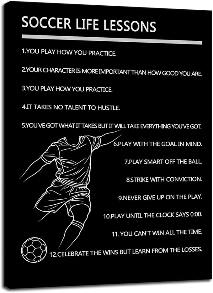 WYJDFART Inspirational “Soccer Life Lessons ” Wall Art Motivational Sports Quotes Poster Canvas printed poster for Boys Bedroom Gym Office Framed Ready to Hang [30" W X 40" H]