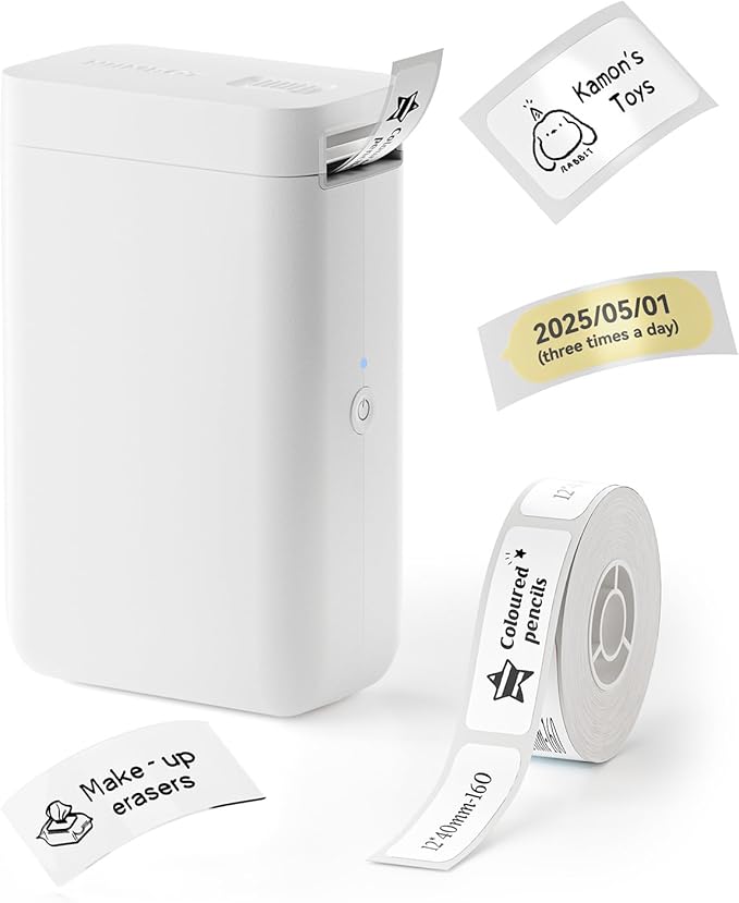 NIIMBOT D101 Label Makers with 1 Roll 0.47''x1.57'' Tape, Portable Bluetooth Sticker Printer for Home Office School Organizing Use with Print Width 0.5 to 1 Inch, White