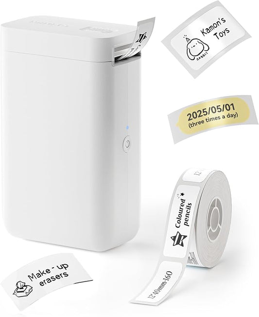 NIIMBOT D101 Label Makers with 1 Roll 0.47''x1.57'' Tape, Portable Bluetooth Sticker Printer for Home Office School Organizing Use with Print Width 0.5 to 1 Inch, White