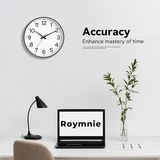 Wall Clock 12 Inch Silent Wall Clocks Battery Operated-Modern Non Ticking Analog Clock Decorative for Kitchen Bedroom Office (Black)