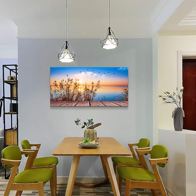 MHARTK66 Beach Sunset Wall Art Coastal Decor Seascape Canvas Prints Ocean Picture for Living Room Artwork for Walls Beach Grass Poster Landscape Painting Bedroom Wall Art Office Home Decoration 20"x 40"