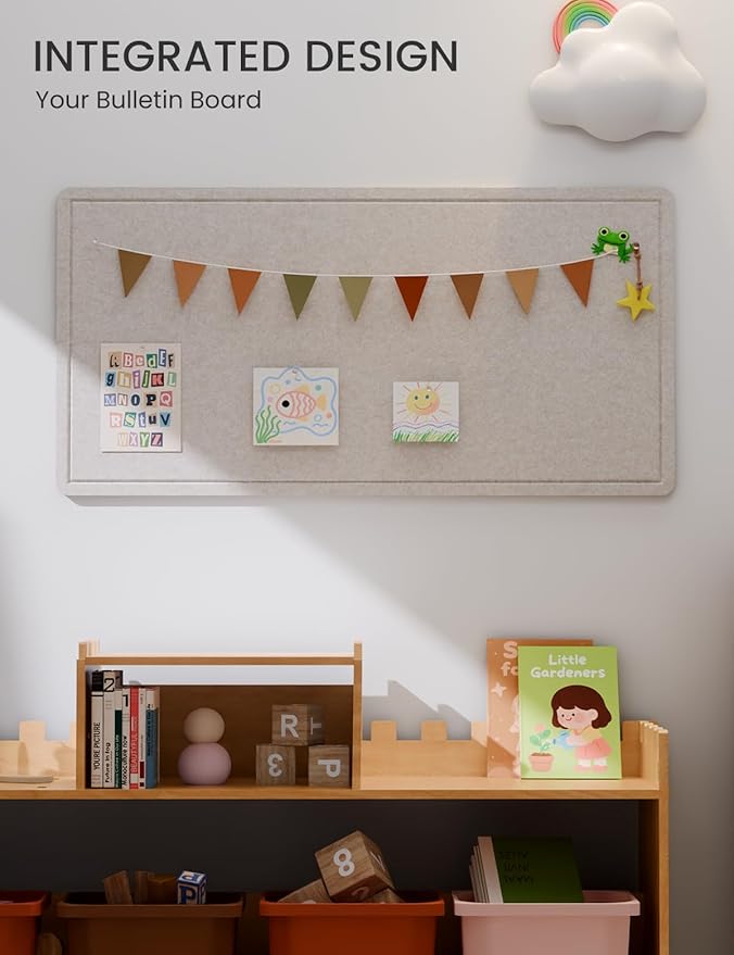 Fluxynara Bulletin Board, 35" x 17.5" Cork Board Alternative with 12 Safe Removable Adhesive Tabs, Foldable Felt Pin Board for Home Office, Classroom, Bedroom,Entryway for Walls— Oatmeal