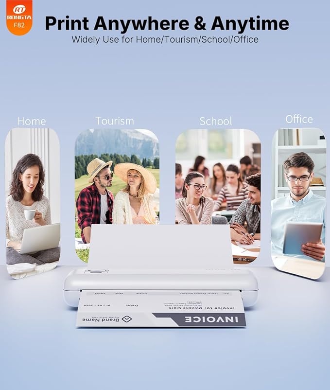 Rongta Portable Printers Wireless for Travel,Thermal Inkless Printer for School/Office/Home Use, Support 8.5x11 US Letter&A4 Thermal Paper, Compatible with Android,iOS & Laptop (White)