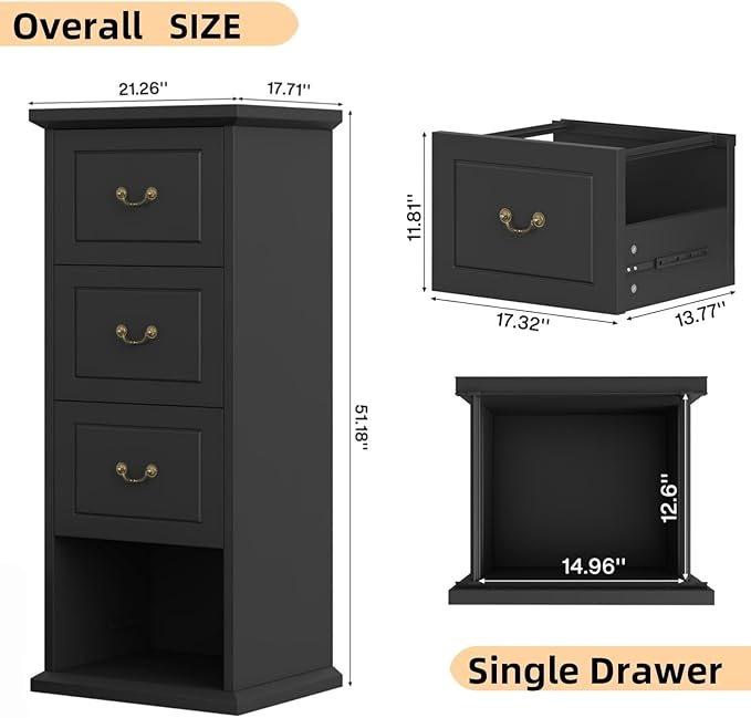 Tribesigns 4-Drawer File Filing Cabinet, Vertical File Cabinet Office Wood Filing Cabinet for A4 / Letter Size Narrow Tall File Storage for Home Office, Black