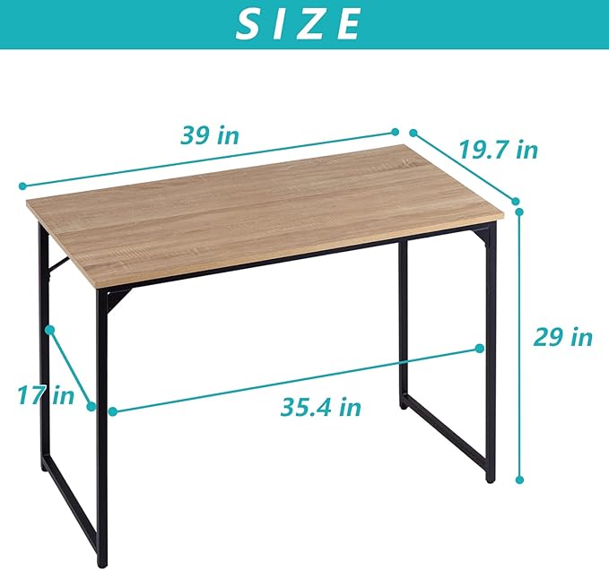 39‘’Computer Desk,Gaming Desk Home Office Desk Writing Study Table Modern Simple Style PC Desk with Metal Frame，Nature