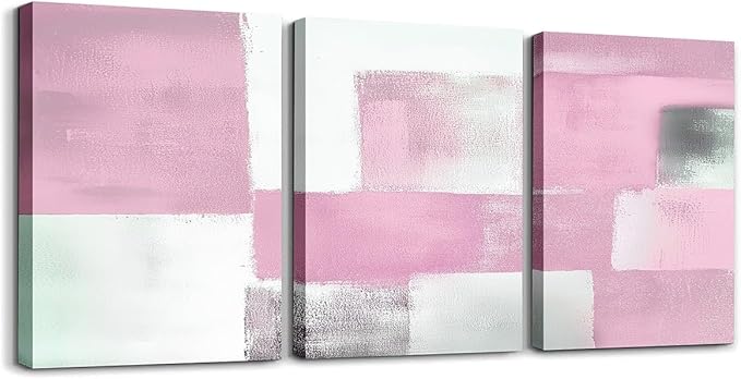 jejeloiu Modern Art 3 Piece Canvas Wall Art for Living Room Bedroom Abstract Art Picture Wall Decor 12"x16"x3pcs Pink Abstract Oil Painting Office Decorations Artwork Posters