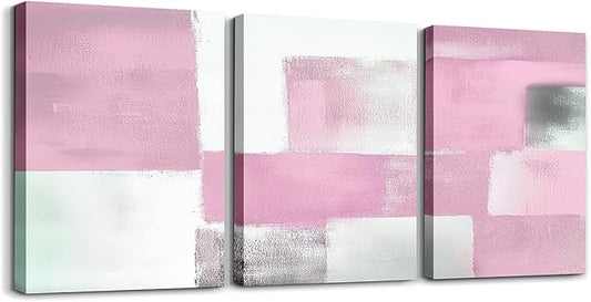 jejeloiu Modern Art 3 Piece Canvas Wall Art for Living Room Bedroom Abstract Art Picture Wall Decor 12"x16"x3pcs Pink Abstract Oil Painting Office Decorations Artwork Posters
