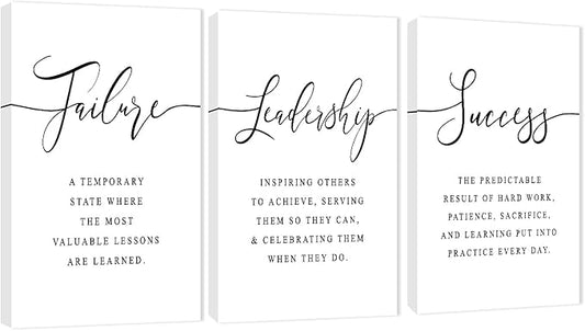 3 Piece Inspirational Canvas Wall Art, Quotes Motivational Mindset Print Pictures for Office Wall Decor, Triptych Entrepreneur Poster Framed Artwork for Women Men Home Decor Ready to Hang (36"Wx18" H)