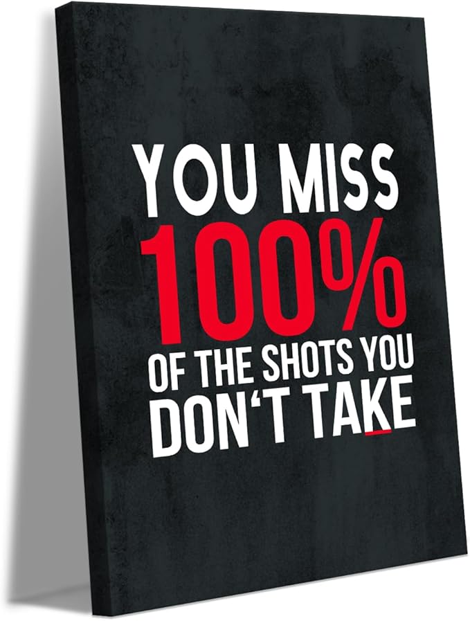 Yatsen Bridge Motivational Wall Art - You Miss 100% Of The Shots Quote, Framed Inspirational Canvas Prints Teamwork Poster for Office & Home Decor (24x36 Inch)