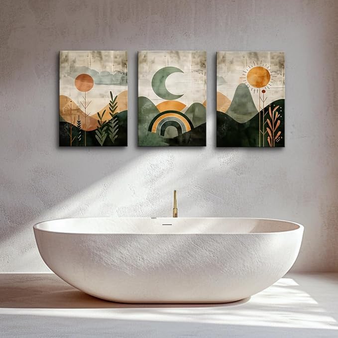 TTHYUEWS Large Canvas Wall Decor For Living Room Boho Wall Art For Bedroom Office Wall Decor Abstract Wall Paintings Vintage Geometry Pictures Artwork Modern Home Decorations 3 Piece Ready To Hang