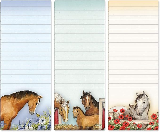 Current Horses Magnetic Notepad Set – Set of 12 Mini Memo Pads, 30-Sheet Pads, 2½ x 6½ Inches, Shopping List, to-Do Notes, Printed in The USA