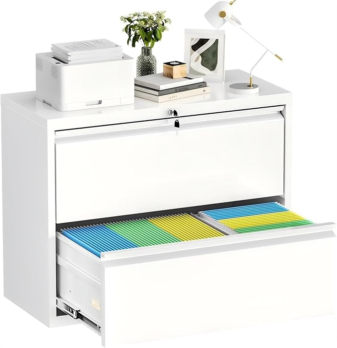 Incbruce 2 Drawer Lateral File Cabinet with Lock, 28" W Under Desk Filing Cabinet Filing Cabinets for Home, Office, Fit A4/F4/Letter/Legal File(White)