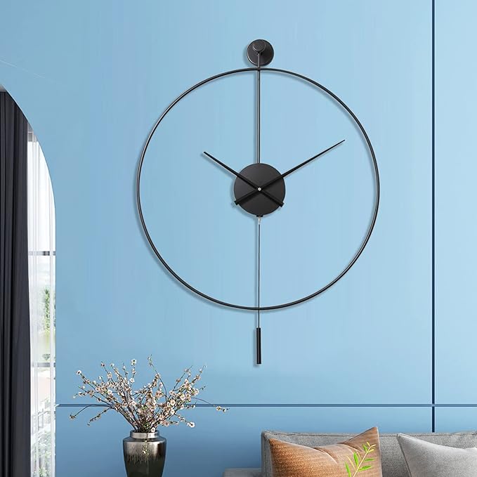 Wall Clock Wall Clock Classical Large Decorative Wall Clock with Pendulum,Modern Non-Ticking Silent Metal Wall Clocks for Living Room,Bedroom,Study,Office,29"×19.7" Clock