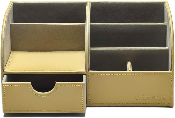 UnionBasic Desk Organizer - Multifunctional Leather Desktop Pen Holder Storage Box - Business Card/Pen/Pencil/Mobile Phone/Stationery Holder