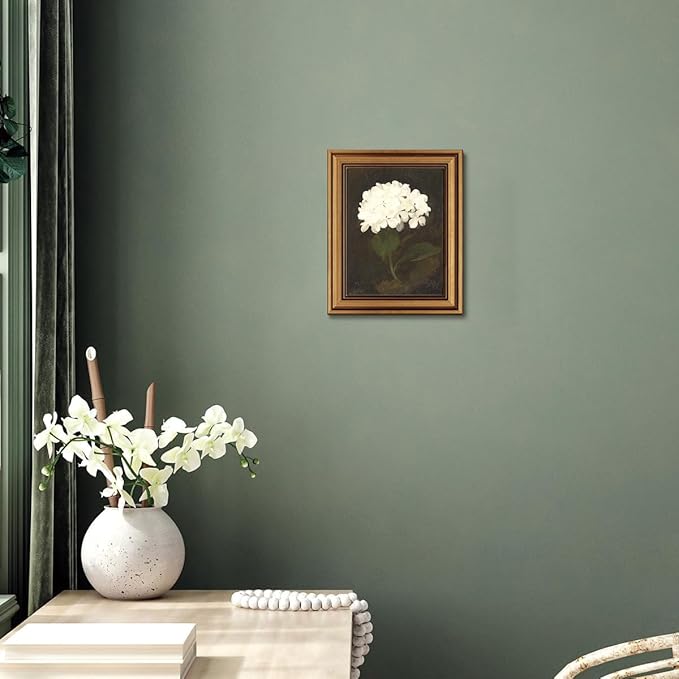 Gold Framed Wall Art Vintage Canvas Wall Art White Hydrangea Flower Floral Artwork Prints Picture for Living Room Bedroom Farmhouse Bathroom Office Decor, 8x10