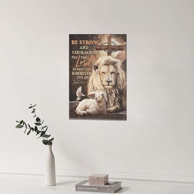 yerretin Lion Of Judah Wall Art Christian Bible Verses Pictures Wall Decor Religious Lamb Lion Canvas Painting Modern Home Artwork for Bathroom Bedroom Office Living Room Framed 16"x24"