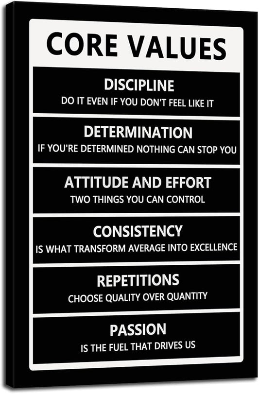 WYJZDZQ8 Core Values Motivational Posters Inspirational Wall Art Picture Print for Living Room Wall Art Home Wall Decor Canvas Painting Artwork Stretched and Framed Ready to Hang[24''W x 36''H]