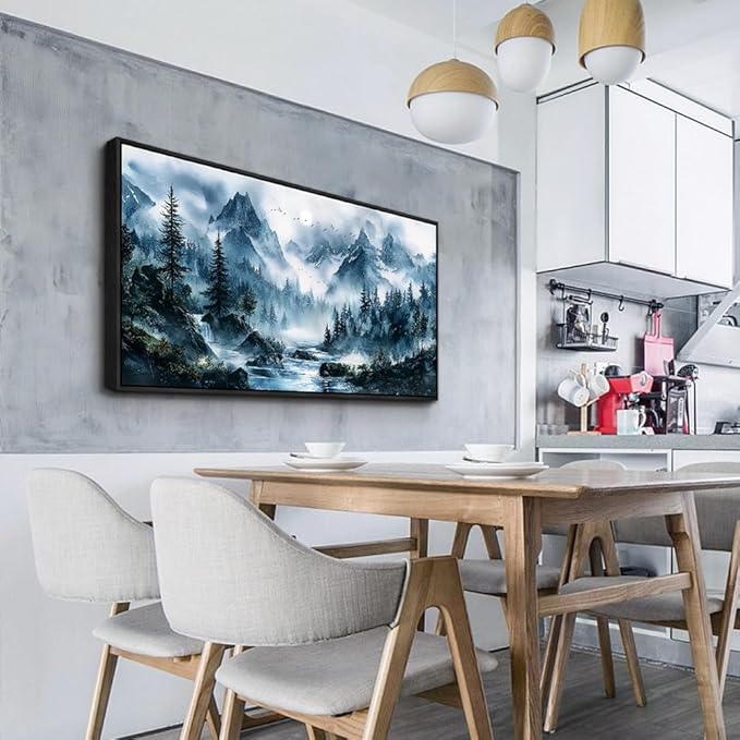 ERQINHUA Modern Home Wall Decor painting Large Canvas Wall Art For Bedroom Living Room Office Decorations Misty Forest Mural Tree Landscape Artwork Pictures Decor Aesthetics 24x48In Black Framed