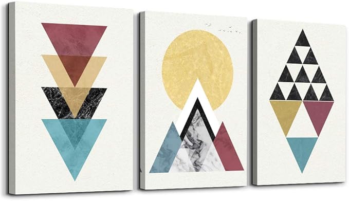 MHARTK66 Abstract Geometry Wall Art Prints, 3 Framed 12 x 16 inch Canvas, Bedroom Living Room Bathroom Decor