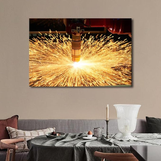 Home Decorations for Office Living Room Machine Tools Pictures Laser Cutting Posters and Prints Framed Canvas Art Modern Canvas Paintings Wall Decor Canvas Artwork Wall Hanging, 24" x36"