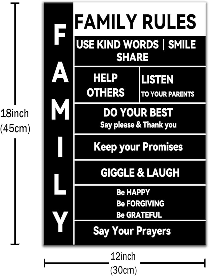 Inspirational Canvas Wall Art Motivational Poster Wall Decor for Home Positive Family Rules Quotes Poster Print Artwork for Modern Bedroom Bathroom Living Room Stretched and Framed [12''Wx18''H]