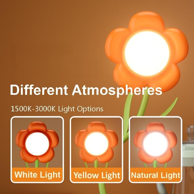 Rechargeable Flower Desk Lamp Infinite Dimming Trichromatic Temperature Adjustable Brightness Memory LED Light for Bedroom Study Office (Pink,Sunflower)