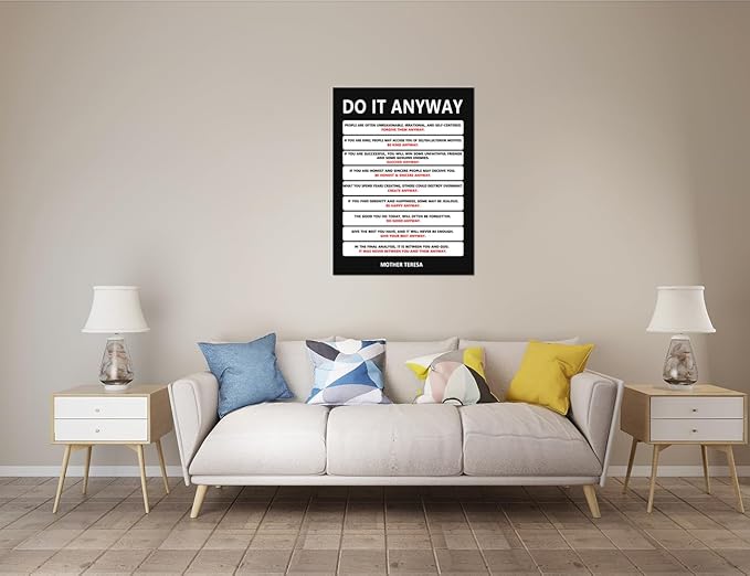 Inspirational Poster Motivational Wall Art Do It Anyway Mother Teresa Quote Canvas Prints Artwork for Office Living Room Modern Home Decor Painting Pictures Stretched and Framed [30''Wx 40''H]