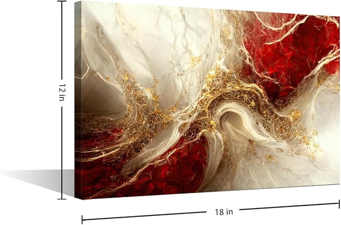 1 Panel Canvas Wall Art for Bedroom Decor - Abstract Marble Background Picture Red and Gold Colors Poster Print for Men Lady Living Room - Stretched Ready to Hang 18x12 in