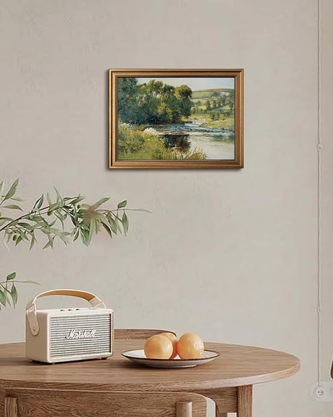 Gold Framed Wall Art Vintage River Canvas Wall Art Nature Landscape Antique River Artwork Prints Picture for Living Room Bedroom Farmhouse Bathroom Office Decor, 16x24