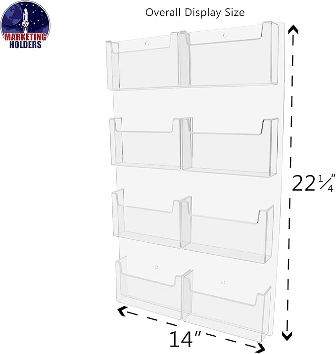 Marketing Holders Post Card Holder Acrylic 8 Pocket Holds 6" Printed Media Hanging Hardware Included Use at Shops Motels Airports and Transportation Centers Historical Sites Retail Stores Clear