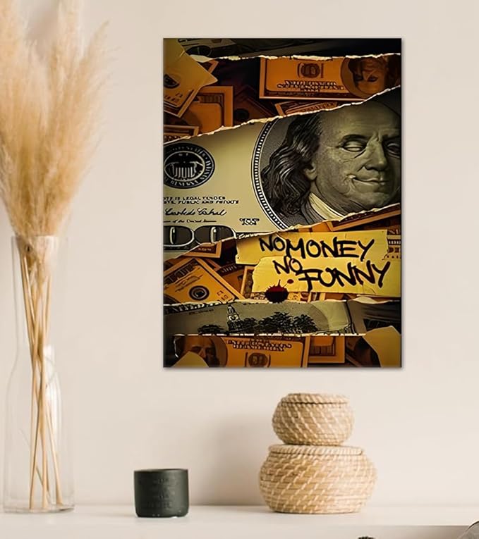 Money Wall Art No Money No Funny Motivational Posters Inspirational Entrepreneur Quotes Canvas Print Artwork Wall Decor Suitable for Office Living Room Decor Ready to Hang 12X16inch