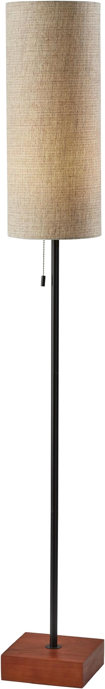 Adesso Floor Lamp with Walnut Base, Black Body and Beige Fabric Lampshade – Lamp for Bedroom, Living Room, and House Décor, 62” x 8.5”