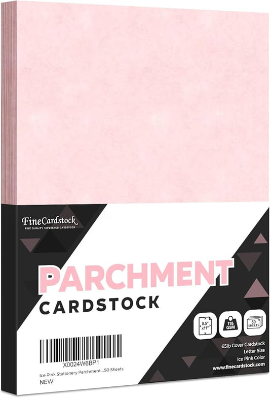 Ice Pink Stationery Parchment Recycled Paper | 65Lb Cover Cardstock | 8.5” x 11” Inches | 50 Sheets Per Pack