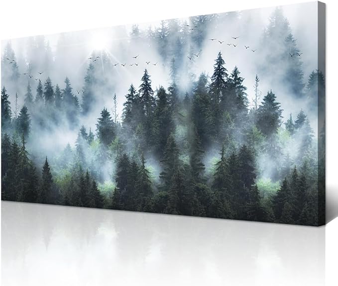 Wapluam Large Canvas Wall Art for Living Room, Office, Bedroom - Foggy Forest Landscape - Framed Canvas Prints - Modern Wall Painting - 30"X60"