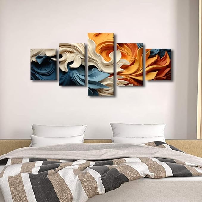 Wall Art Decor for Men Minimalist Abstract Canvas Wall Art Modern Colorful Waves Abstract Art Poster Prints on Canvas 5 Panel Living Room Decor Stretched and Framed Ready to Hang 50x24 in