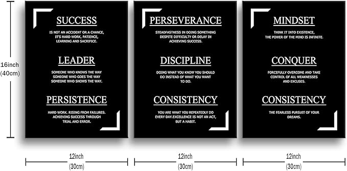 Consistency Perseverance Discipline Motivational Canvas Wall Art Inspirational Quotes Picture Painting Positive Print Poster for Office Gym Living Room Bedroom Wall Decor Ready to Hang [36''Wx16''H]