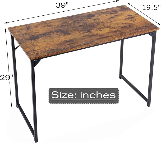 HCB Computer Desk 39inch Home Office Desk Writing Study Table Modern Simple Style PC Desk with Black Metal Frame(Brown),39x20x29inch