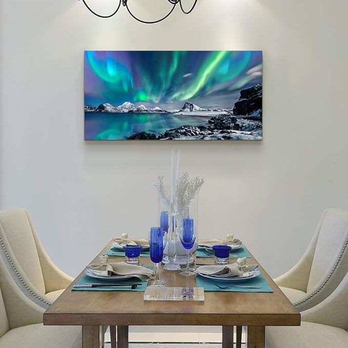 Large Wall Decor For Living Room Canvas Wall Art For Bedroom Blue Aurora Scenery Paintings Modern Bathroom Canvas Art Prints Ready To Hang Office Pictures For Home Kitchen wall Decorations Artwork