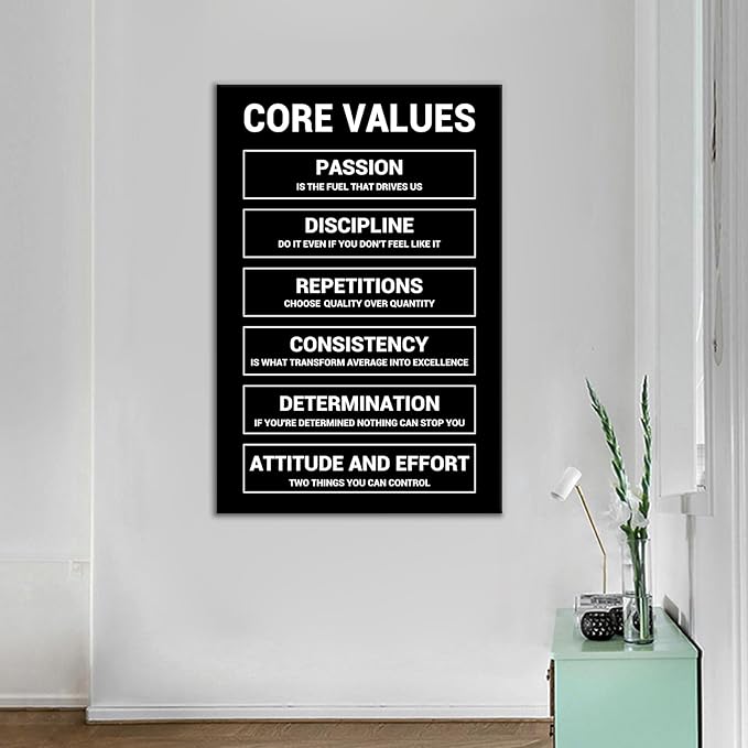 Inspirational Poster Wall Art Home Decor Core Values Inspirational Quote Printed on Canvas Inspiring Painting Wall Pictures for Living Room Office Workplace Decoration Ready to Hang [24''W x 36''H]