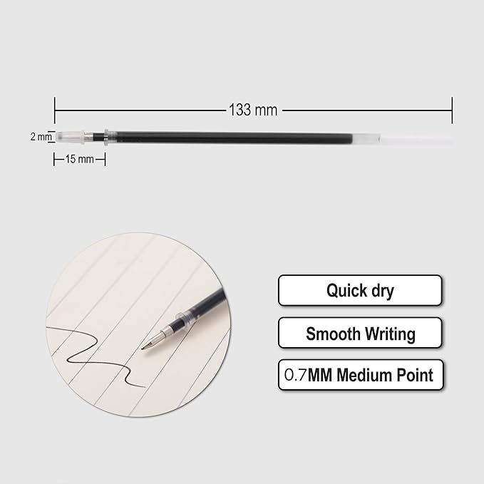 MiSiBao Gel Ink Rollerball Pens Refills Medium Point Pens Refill Work Pen Smooth Writing for Office, Pack of 20 (15 Black Ink and 5 Blue Ink)