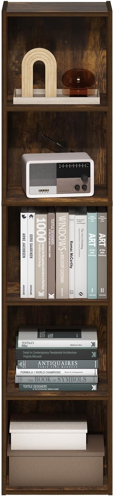 Furinno PASIR Book Shelf, 5-Tier Modern Bookshelf, Open Shelves Bookcase, 9 x 12 x 52, for Living Room, Bedroom, Home Office, Amber Oak