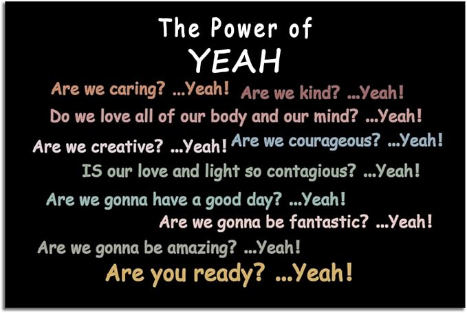 WYJDFART Motivational Wall Art “The Power of Yeah” Inspirational Wall Decor Positive Psychological Suggestion Q&A for Bedroom Psychotherapy School Children's Room Framed Ready to Hang [12" W X 18" H]