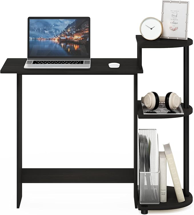 Furinno Compact Desk, 28.5 Wide Gaming Desk with Shelves, Computer Desk with Book Shelf, Office Desk for Home Office, Study Room, Dorm, Bedroom, Dark Espresso