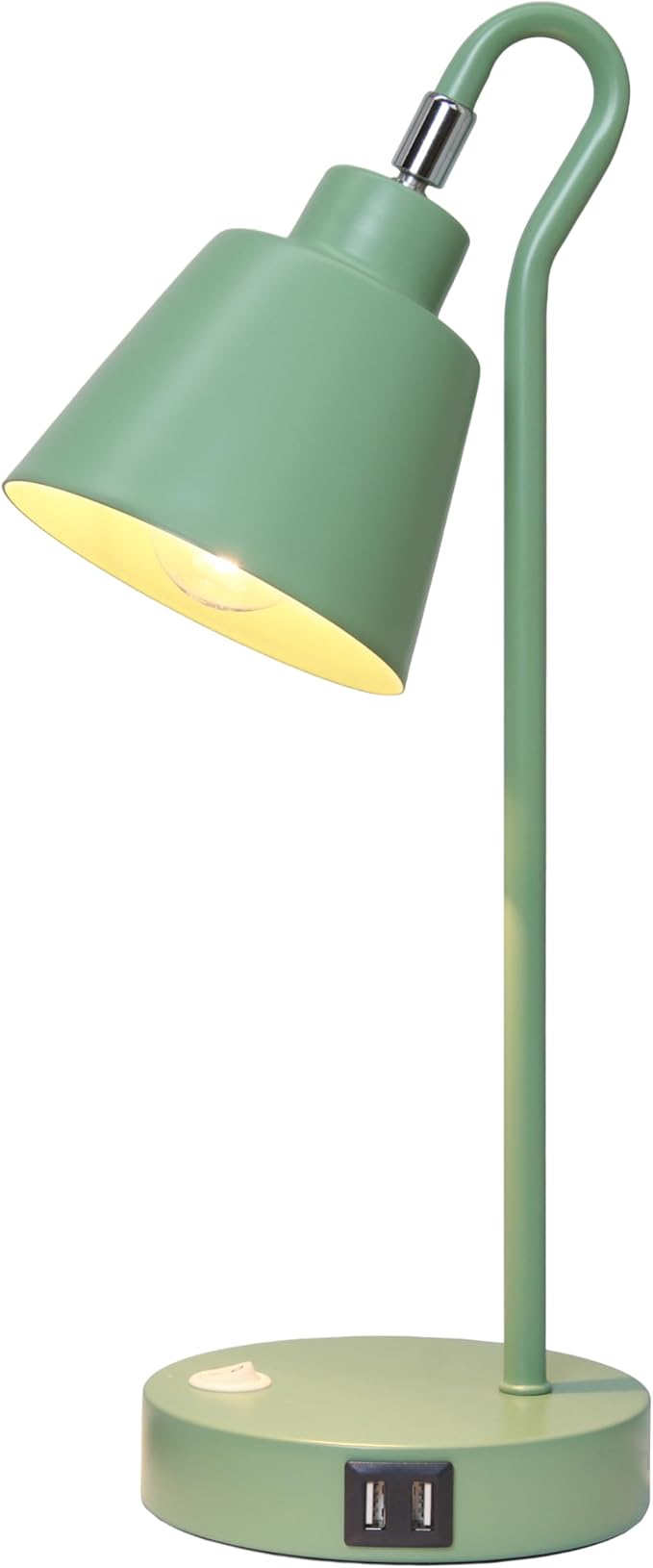 Simple Designs LD1073-SGE 16" Sleek Essentials Metal Looped Desk Task Lamp with Adjustable Shade and Dual USB Ports, for Office, Desk, Nightstand, Sage Green