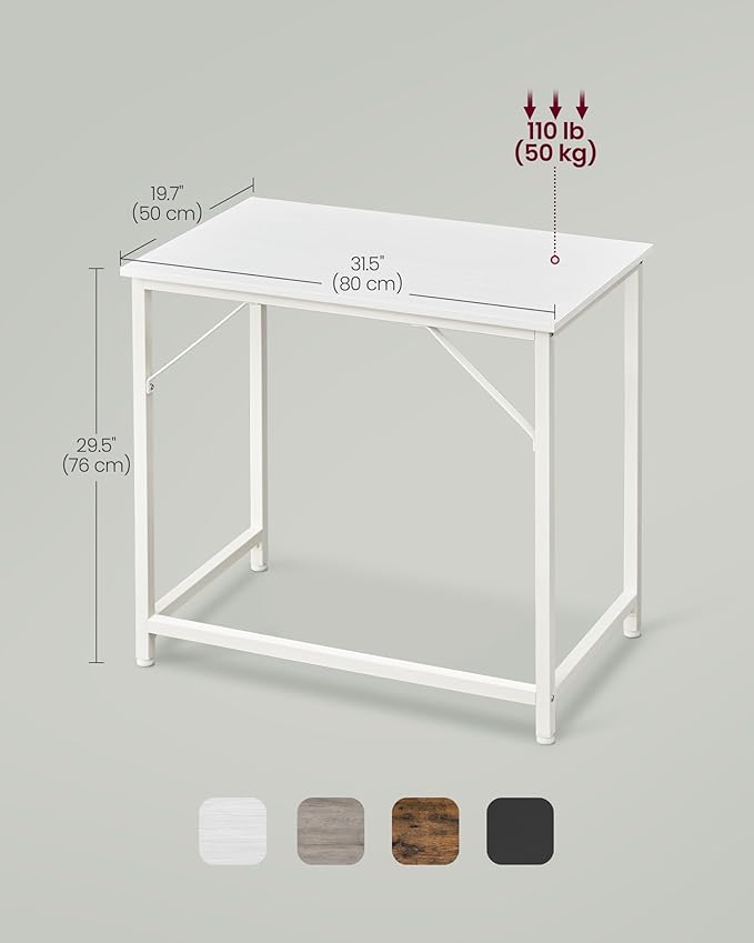 VASAGLE Computer Desk, Office Work Desk, 31.5 x 19.7 x 29.9 Inches, for Study, Bedroom, Home Office, Living Room, Maple White and Cloud White ULWD038W44
