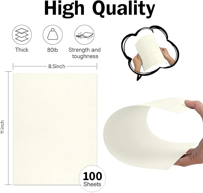 8.5 x 11 Ivory Textured Cardstock Linen Paper, Goefun Light Cream Cardstock Wedding Invitation Cards 80 lb Linen Paper for Printing, Invitations, Arts & Crafts and Business Cards, 100 Pack
