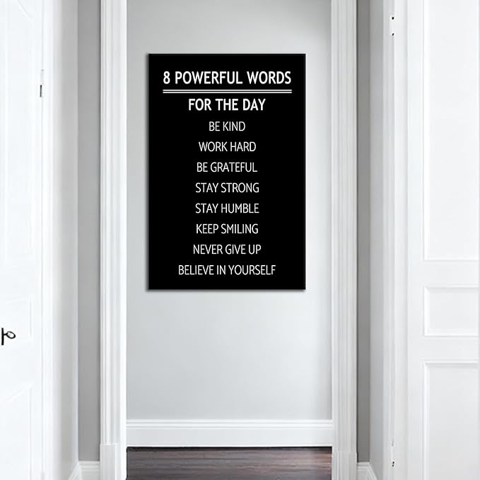 DINGFUN 8 Powerful Words Motivational Gym Poster Canvas Wall Art Inspirational Quotes Office Wall Decor Picture Painting Artwork for Living Room Office Gym Wall Decoration Ready to Hang [24''Wx36''H]