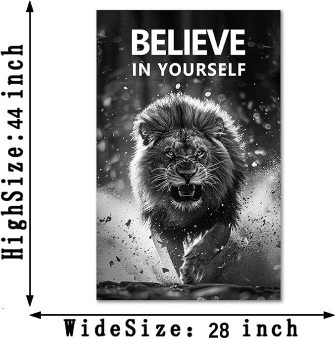 Yatsen Bridge Large Inspirational Canvas Wall Art Motivational Running Lion Poster Wall Decor BELIEVE IN YOURSELF Print Artwork for Office Study Living Room Bedroom Decoration Easy to Hand 28x44inch